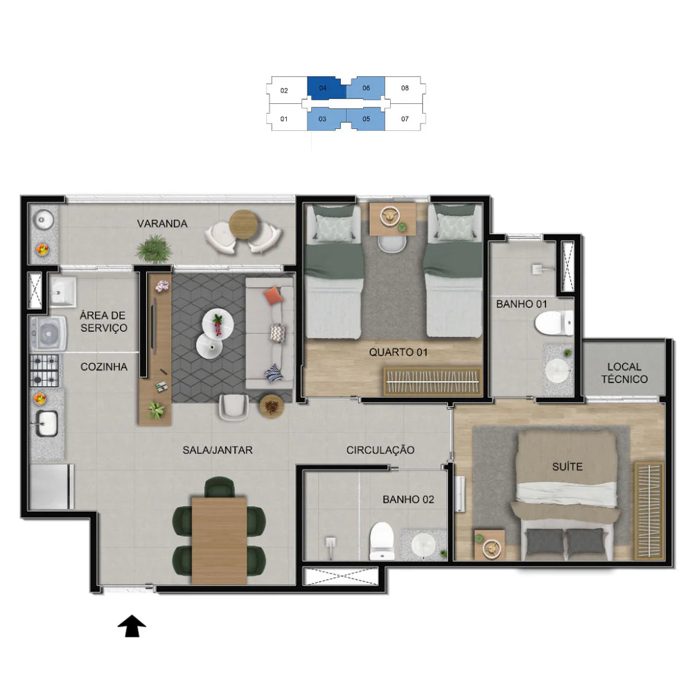 Planta de 02 Quartos do Alto Sobradinho: Alto do Horizonte e Alto da Alvorada