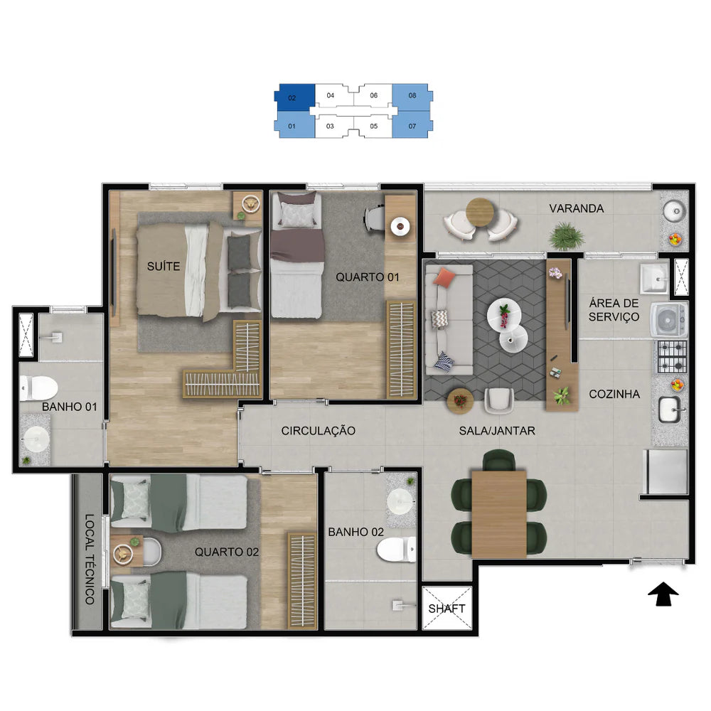 Planta de 03 Quartos do Alto Sobradinho: Alto do Horizonte e Alto da Alvorada